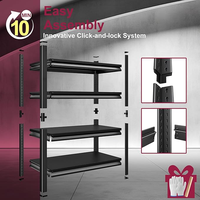 40''W Garage Shelves Heavy Duty - 2,000Lbs Steel Metal Adjustable Utility Storage Shelving Rack Units 40" W x 16" D x 66" H 4 Tier Black