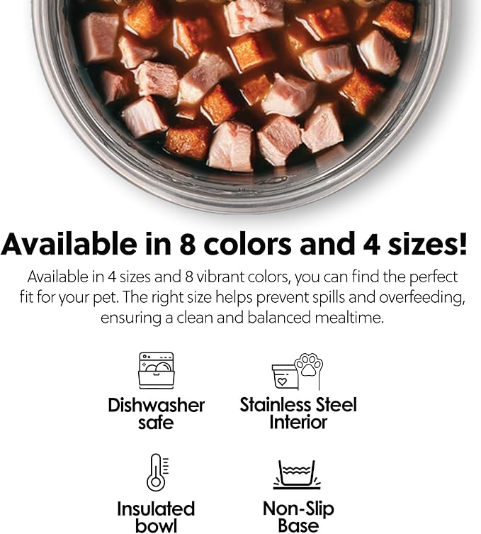 Thermocool Insulated Stainless Steel Pet Bowl - 16 Oz (Medium) Non-Slip Feeding Dish Reduces Sliding & Spills, Keeps Water Cold & Food Warm, Dishwasher Safe (Orange)