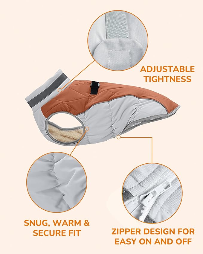 Dog Coat for Large Dogs, Adjustable Dog Jackets for Cold Weather, Reflective Winter Coat with Built-in Harness, Snowsuit Fits Dogs 22-47 lbs and Up, Size L Brown