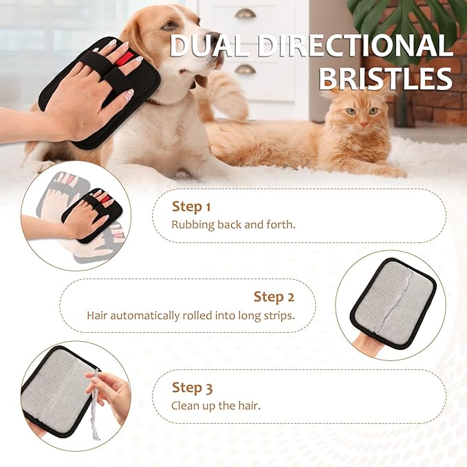 braxan 6 Pcs Pet Hair Removal Glove, Electrostatic Pet Hair Remover Gloves, Reusable Cat & Dog Hair Cleaning Gloves, Suitable for Couch, Furniture, Blankets, Curtain, Car Seat