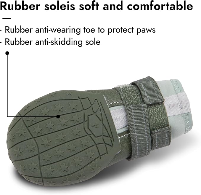 Dog Shoes, Waterproof Dog Boots & Paw Protectors with Anti-Slip Sole, 4pcs/Set Pet Dog Booties, Reflective Dog Shoes for Small Medium Large, Winter Snowy Summer Hot Pavement (Green, 8# (2XL))