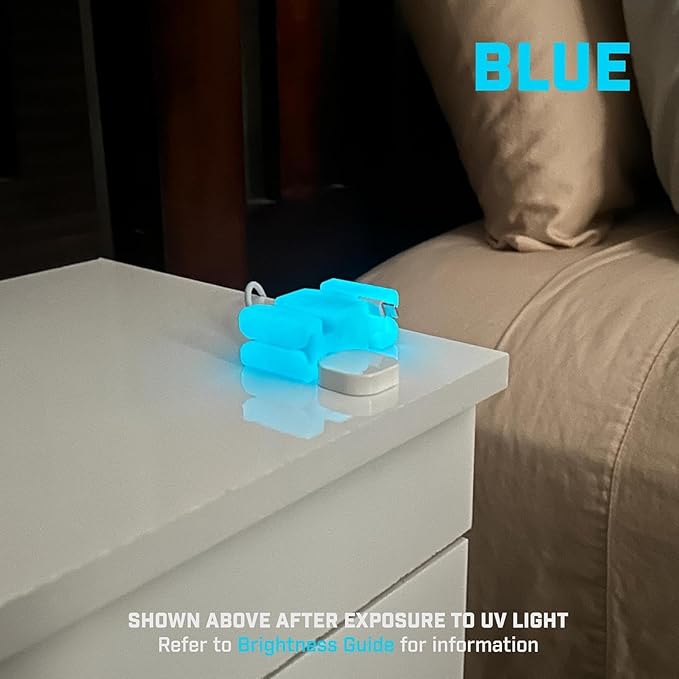 GlowBrick Stocking Stuffers for Adults Cord Management Weighted Cord Holder Cable Wrap Phone Stand - Glow-in-The-Dark Gadget Organizer for Nightstand. Gift for Men, Silicone. 6pk Glowing Blue
