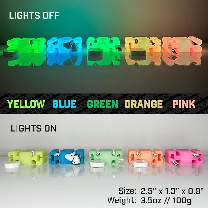 GlowBrick Stocking Stuffers for Adults Cord Management Weighted Cord Holder Cable Wrap Phone Stand - Glow-in-The-Dark Gadget Organizer for Nightstand. Gift for Men, Silicone. 4pk Assorted Glow