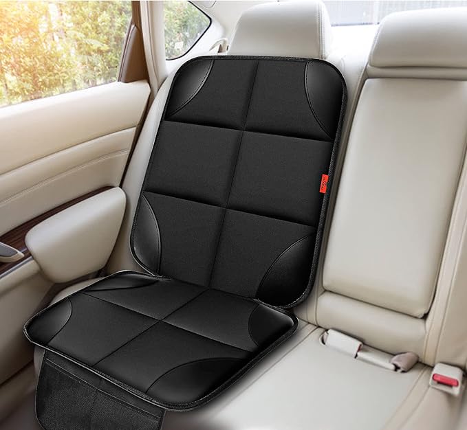 Car Seat Protector 1 Pack Car Seat Cushion Mat Thickest Padding,Waterproof 600D Fabric Car Seat Covers for Non-Slip Backing Mesh Pockets for Baby and Pet (Gray, 2 Pcs)