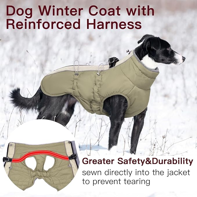Dog Coat - Large Dogs Winter Jacket, Warm Zip Up Snowsuit, Reflective, Water-Resistant, Beagle, Corgi, Apricot