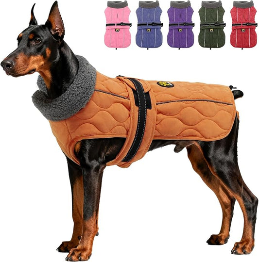 Dog Winter Jacket, Adjustable Water-Resistant Dog Warm Coat with Fleece Lining, Windproof Cold Weather Coats for Winter, Reflective Snow Jacket for Labrador Golden Retriever, NewOrange XL