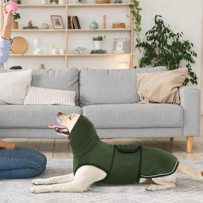 IDOMIK Dog Anxiety Calming Hoodie - Breathable Dog Anxiety Jacket Vest for Thunderstorms, Fireworks, Vet Visits, Separation - Adjustable Noise Block & Ear Protection Recovery, Green, XL