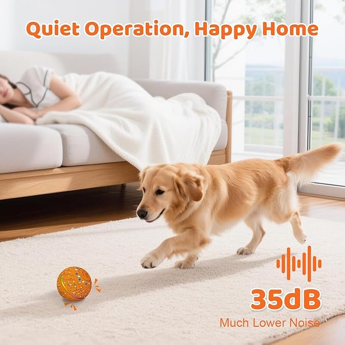 Interactive Dog Toys Dog Ball - Smart Moving Bouncing Dogs Ball with RGB Lights, E-TPU Material, 3 Play Modes Automatic Rolling Balls Toy for Small Medium Dogs Keep Them Busy(Orange)