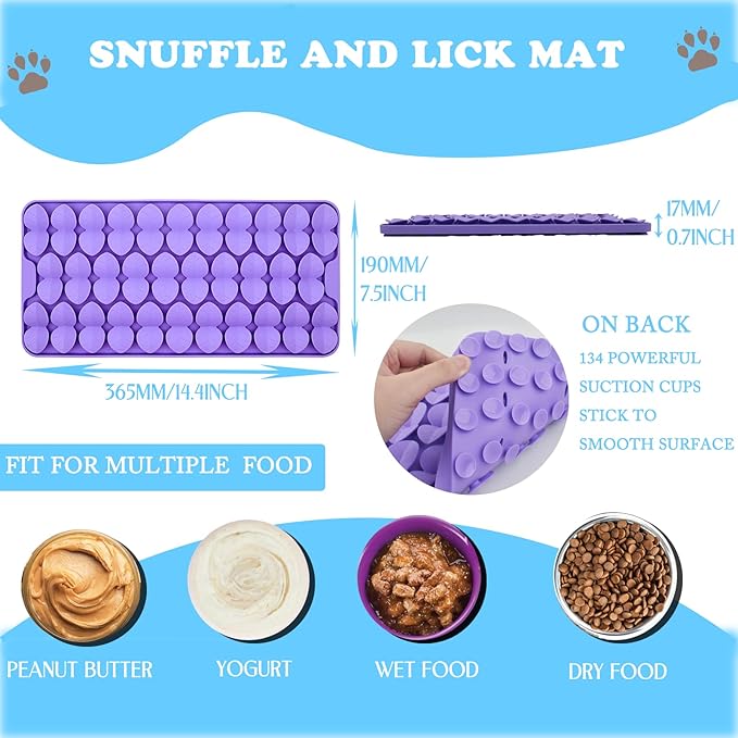 Silicone Snuffle Mat for Dogs Slow Feeder Lick Mat with Suction Cups Dogs Sniff Mat Dogs & Cats Entertainment Toys for Boredom(Purple)