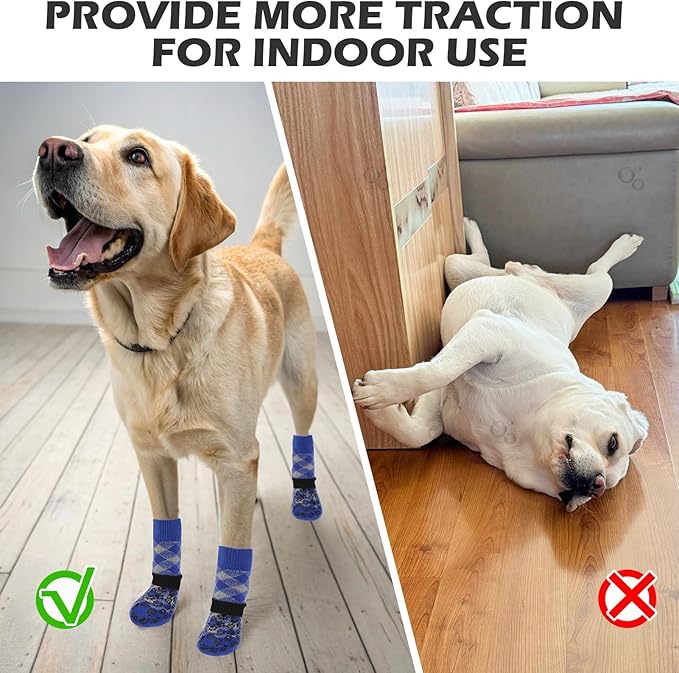 EXPAWLORER Dog Socks for Cold Winter Snow to Prevent Licking Paws, Anti Slip Doggie Booties Grippy Shoes for Hardwood Floors, Boots & Paw Protectors for Small Medium Large Senior Dogs Blue M
