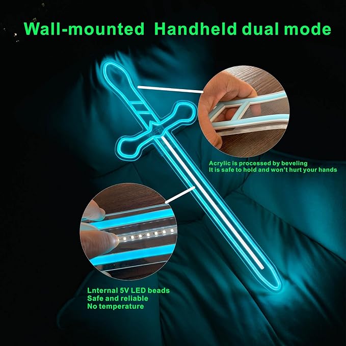 30” LED Sword Neon Sign–Medieval neon sign Sword Prop Weapon，Boys, Kids，Gifts for Teens，Boys Room Decor，Wall Decor Cosplay Costume Accessory, Roleplay & Halloween，Christmas Gifts