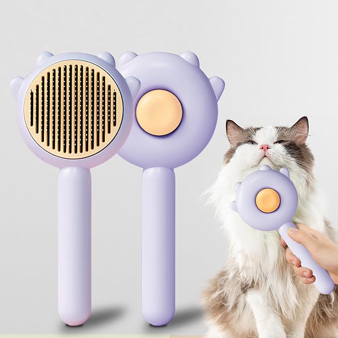 Pet Grooming Brush for Cats and Dogs, Self-Cleaning Sliker Brush for Removes Loose Undercoat, Mats, and Tangled Hair, Shedding Brush for Short or Long Haired Cats/Dogs (Purple-B)
