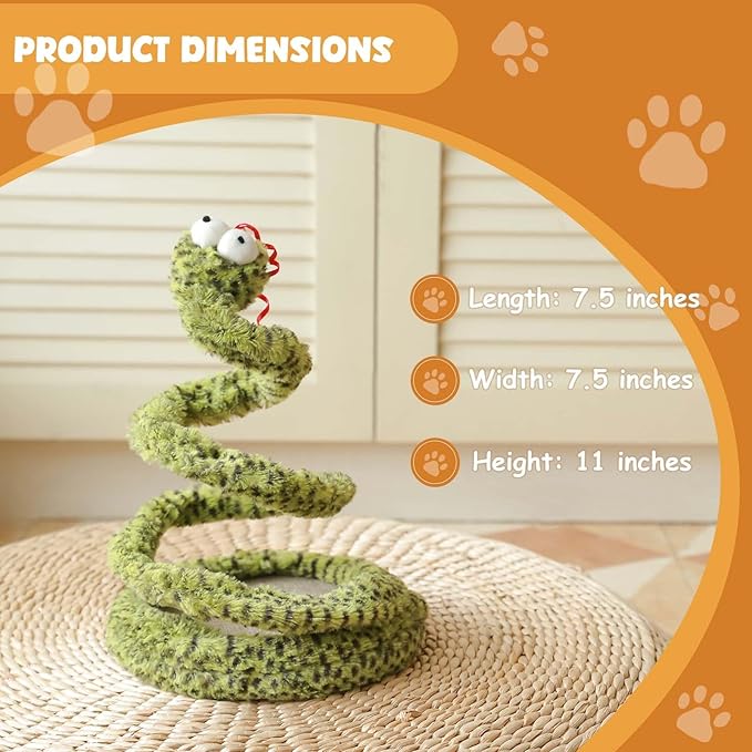 Cat Interactive Toy: Green Spiral Spring Snake with Catnip - Indoor Cat Toy with Rattling Stones, Fun Cat Springs for Playful Kittens & Adult Cats (Green)