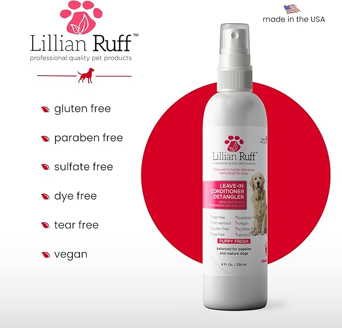 Lillian Ruff Leave-In Dog Conditioner & Detangler Spray - pH Balanced After-Bath No Rinse Hydrating Dog Conditioning Spray - Silky Shine Spray For Dry Skin Itch Relief, Detangling & Dematting (Gallon)