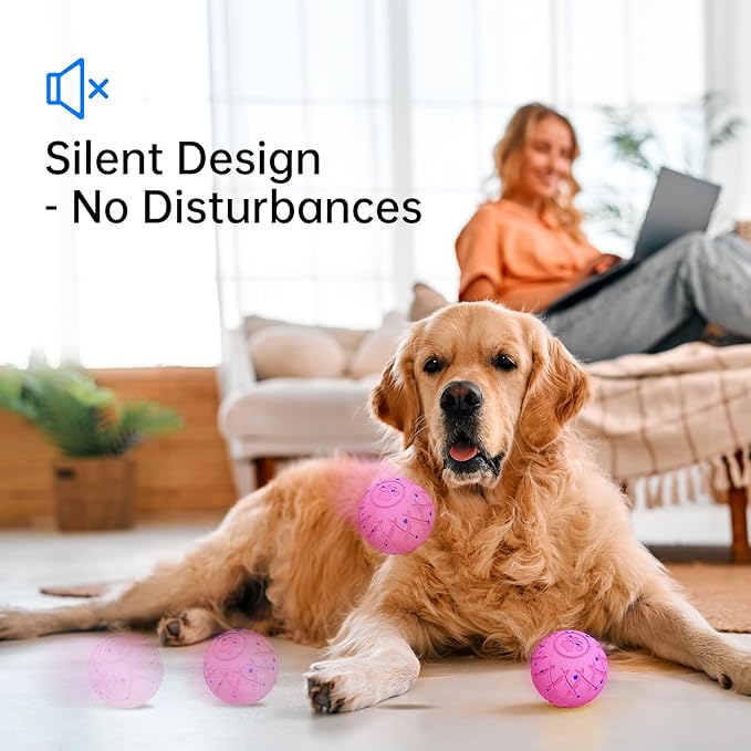 Interactive Dog Toys Dog Ball, Durable Motion Pet Toys for/Small/Medium/Large Dogs, Birthday Gifts, Automatic Moving, Bouncing and Rotating, E-TPU Material, IP54 Waterproof (Pink)
