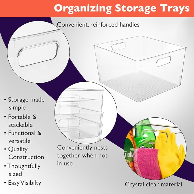 ClearSpace Clear Plastic Storage Bins – XL 6 Pack Perfect Kitchen or Pantry Organization Fridge Organizer and Storage Bins, Cabinet Organizers