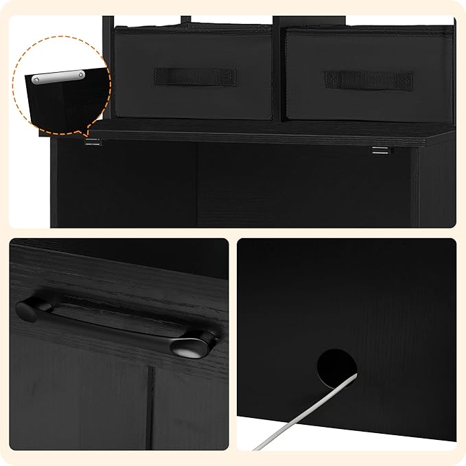Dwanton Litter Box Enclosure with 3 Storage Shelves and 2 Drawers, 2-in-1 Hidden Cat Litter Box Enclosure Furniture with Shelf, Reversible Entrance, Washable Drawers, 61.8-Inch, Black