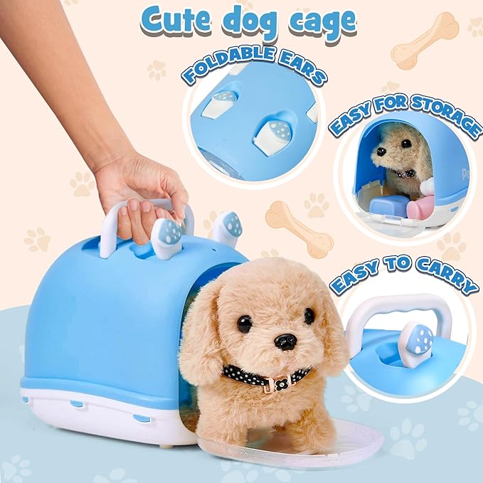 14pcs Robot Dog Toys for Kids Girls Boys 3-6, Realistic Electronic Interactive Plush Toy Dog with Walk & Bark, Pretend Play Puppy Pet Care Playset, 3 4 5 6 Year Old Girl Birthday Gift Ideas