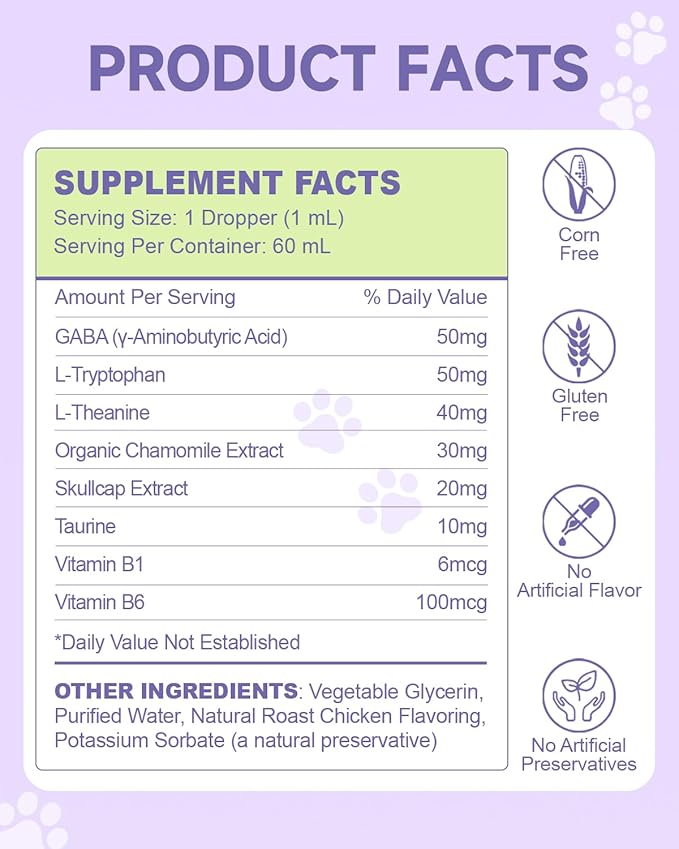 Dog Calming Drop – Anxiety Stress Relief for Dogs,Separation, Fireworks, Storm,Thunder Anxiety Support,Sleep Aid Dog Calming Supplement, GABA, L-Tryptophan, L-Theanine, Chamomile 60ML Calming for Dogs