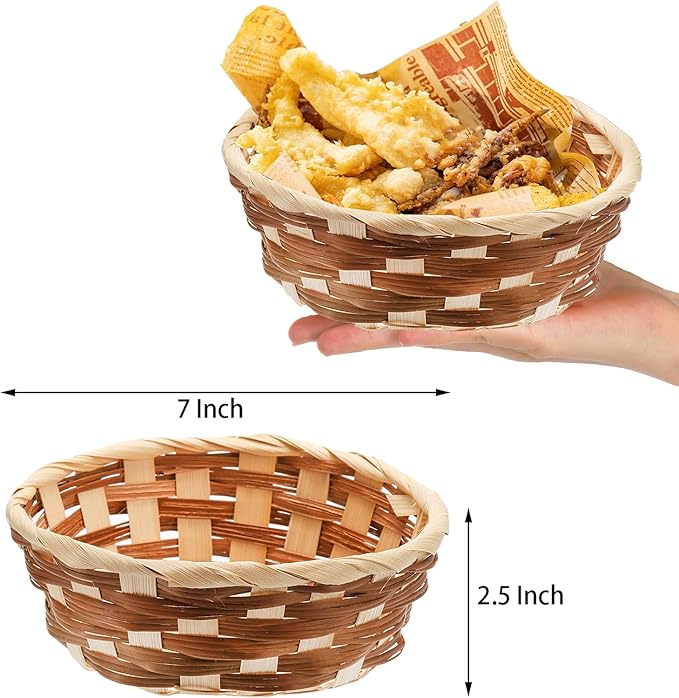 Nicunom 12 Pack Round Gift Baskets, Bamboo Small Bread & Fruit Baskets, 7" Woven Bread Roll Baskets, Food Serving Baskets, Food Storage Basket for Kitchen Restaurant Display Decor