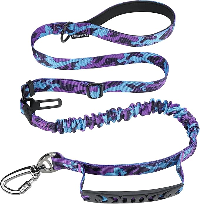 Heavy Duty Dog Leash for Medium Large Dogs That Pull,4-6FT Shock Absorbing Bungee Tactical Dog Leash with Control Padded Handle and Car Seatbelt,Reflective Lead for walking training,PurpleC