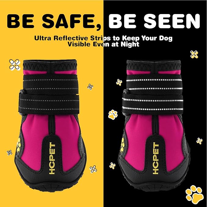 Hcpet Dog Shoes, Dog Boots for Large Dogs, Waterproof Dog Booties Paw Protector for Summer Hot Pavement, Winter Snowy Day, Outdoor Walking, Indoor Hardfloors Anti Slip Sole Pink Size 7