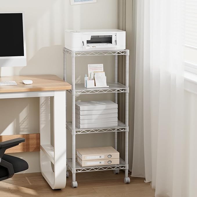 4 Tier Adjustable Storage Shelves Metal Utility Shelf Wire Shelving Unit Organizer Rack for Home Kitchen Office Bathroom Pantry Room 12" D x 18" W x 44" H