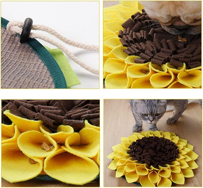 Snuffle Mat for Dogs Cats, Nosework Mat for Foraging Skills, Sunflower Dog Slow Feeding Mat,Interactive Puzzle Dog Toys,Dog Treat Dispenser with Stress Relief, Brain Stimulation and Boredom