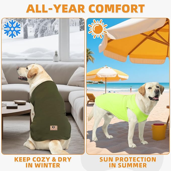KOOLTAIL Dog Clothes for Large Dogs, 2 Pack Cotton Fall/Winter Warm Dog T Shirts Coats for Outdoor, UV & Insect Protection Anti-Hair Loss & Lightweight Pet Vest Tank Tops Apparel,Green&Light Green,2xL