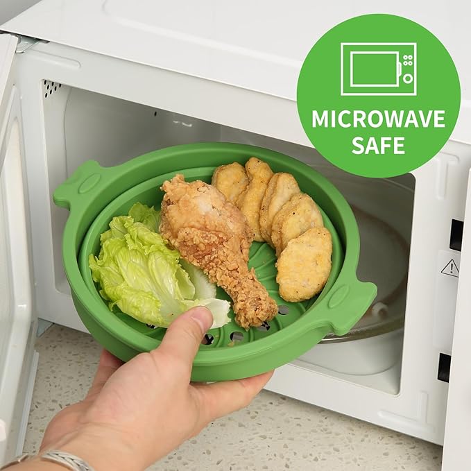 Collapsible Silicone Microwave Cookware Cooker Steamer for Cooking with Lids, 1.4L Glass Food Storage Container Sealed Bowl Mixing Bowls 2pc Set BPA Free