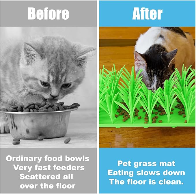 AIERSA Silicone Grass Mat for Cats,Slow Food Mat Grass,Pet Snuffle Mat for Dog,Green Grass Silicone Cat Foraging Mat Motivate Pets to Forage for f Food,Interactive Food Toy for Boredom