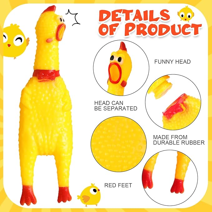 Honoson 50 Pcs Rubber Chickens Squeak Screaming Chicken Novelty Bulk Dog Toys for Pets Dogs Adults, 6.3 Inch(Yellow)