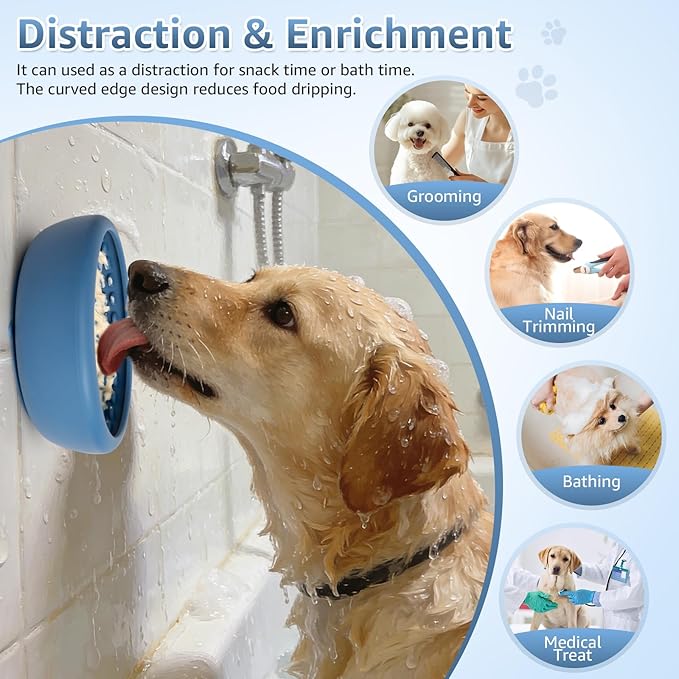Dog Lick Bowl, ZOURYNUA Non-Slip Slow Feeder Dog Bowls, Enrichment Licking Mat for Distraction, Anxiety Relief Treat Dispenser Freezer, BPA Free Silicone & Dishwasher Safe (Dark Blue, Small)