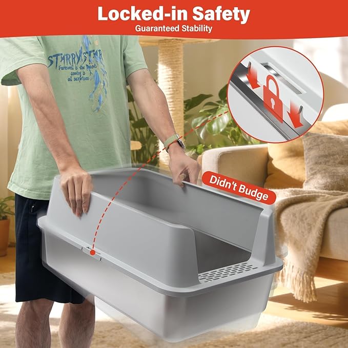 2PACK Stainless Steel Litter Box, Metal Litter Box with High Sides Lid, XL Large Cat Litter Boxes for Big Cats, Never Absorbs Odors, Anti-Urine Leakage, Easy Cleaning, Non-Stick, Include Scoop and Mat