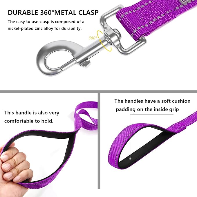 Reflective Dog Leash 6 FT Padded Handle Nylon Dogs Leashes for Small Dogs Dark Magenta