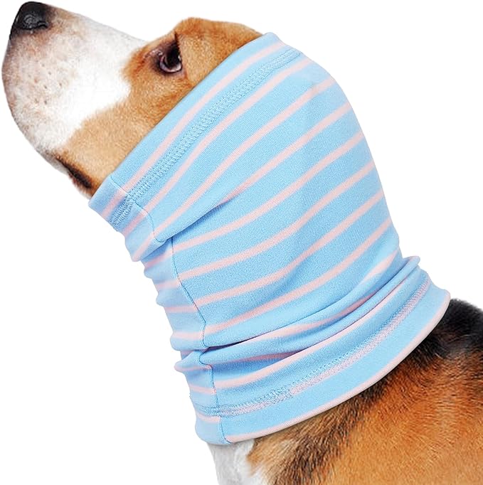 Nanaki Calming Hoodie Dog Grooming Ear Cover Anxiety Relief-No Shake Dog Ear Wrap Hematoma, Striped Head Wrap Snoods for Noise Protection, Bath, Fireworks, Thunderstorm, Blow Drying, Warm-Keeping