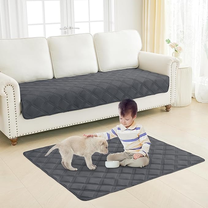 Smiry Waterproof Dog Bed Cover Blanket 30x70, Soft Reversible Pet Blanket, Washable Leakproof Cats Dogs Couch Cover for Sofa, Couch, Lattice, Furniture, Dark Grey/Beige