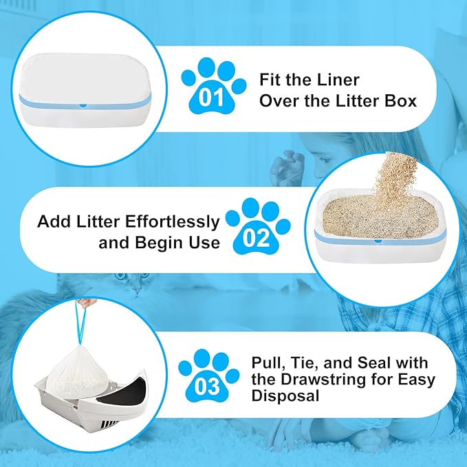 Cat Litter Bags 120 Count,26.37"x15.74" Drawstring Close Litter Box Liners for Automatic Litter Box,Thick Cat Poop Bags,Easy to Clean,Heavy Duty Robot Bag for Self-Cleaning Box