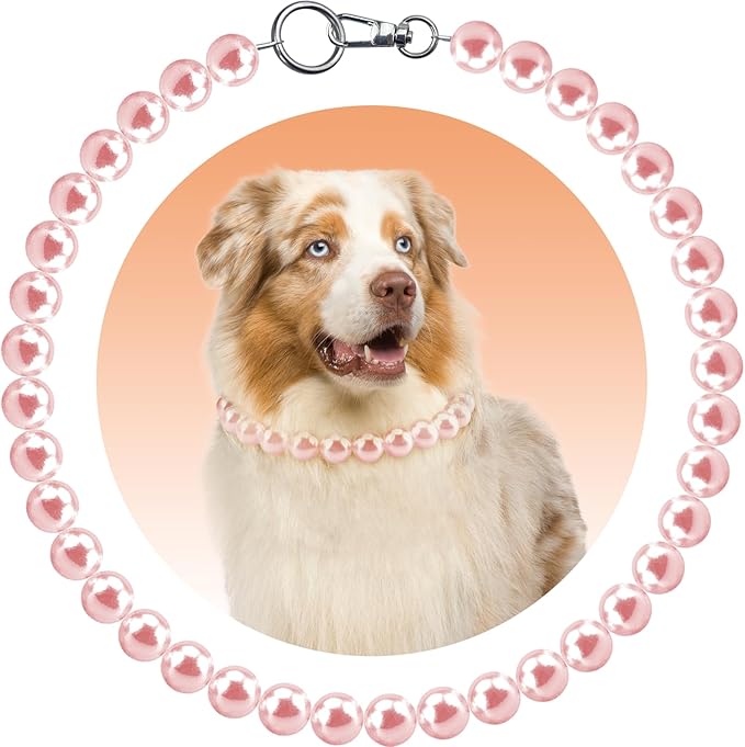 KUDES Chunky Pearl Dog Necklace (Beads 20mm),Elegant Classic Super Big Pearl Collar Necklace Accessories for Medium Large Dogs Occasions and Gatherings (Pink, L(Neck Girth17''-18.5''))