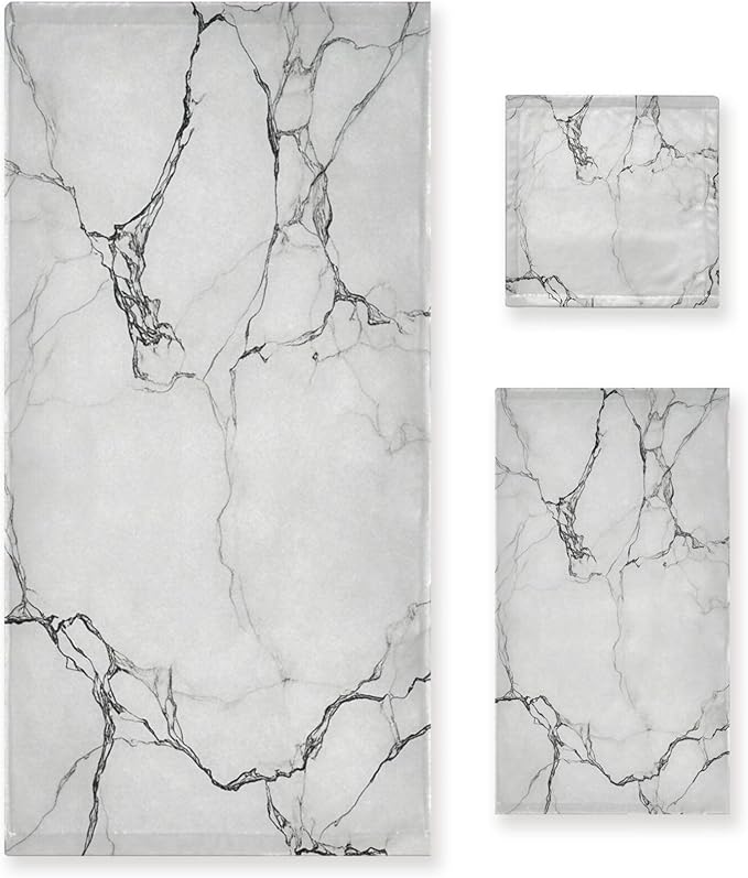 Pfrewn Marble White Towels Set of 3 Marbling Texture Art Bathroom Towel Soft Absorbent Bath Hand Towels Washcloth Guest Towel Sets Bathroom Decorations