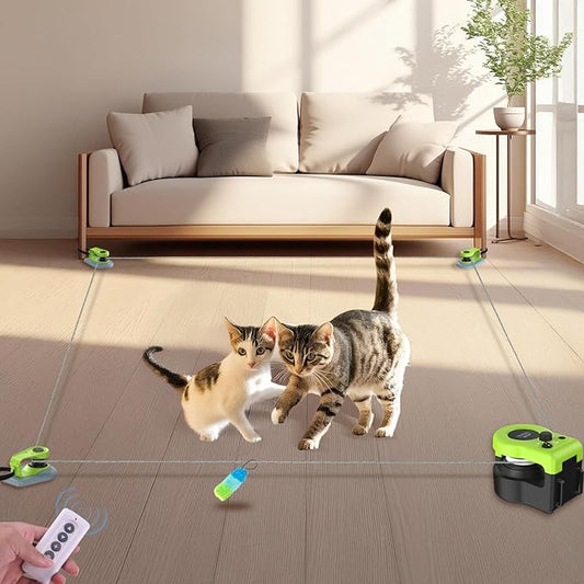 Interactive Cat Toy for Indoor - Automatic Cat Treadmill with Remote Control, 3 Speeds, Quiet Motor | Indoor Chase Hunting Feather Cat Gift for Fitness, Playtime & Energy Release (Green)