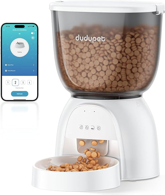 Automatic Cat Feeder 5G WiFi, Automatic Pet Feeder with App Remote Control, 5L Cat Dry Food Dispenser Dual Power,10 Meals Programmable 1-15 Portion Control Auto Cats Feeders for Indoor Use