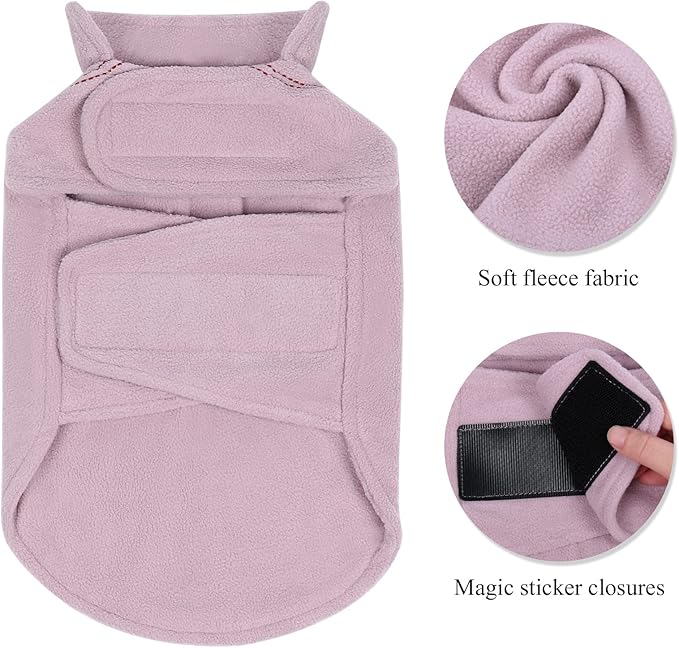 VIVAGLORY Dog Fleece Coat Warm Jacket with Hook and Loop Fastener, Easy to Take on and Off, Winter Vest Sweater for Small Medium Large Dogs Puppy Windproof Clothes for Cold Weather, Pink, XS