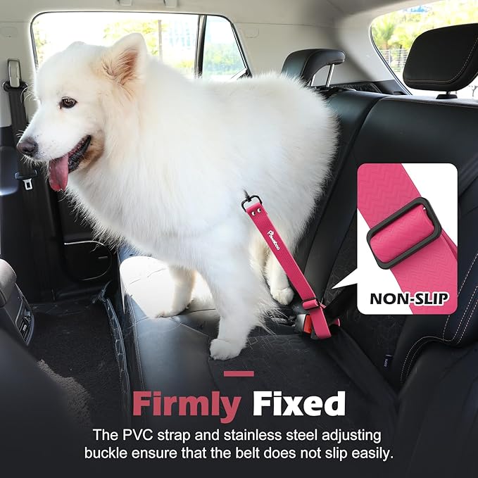 Pawaboo Dog Car Seatbelt, Universal Pet Safety Belt, Chew-Proof Dog Car Restraint with Adjustable Strap, Nylon Woven Belt & PVC Shell Dog Seatbelt, Dog Leash with 360° Hook,20 in, 2 Pack, Pink + Black