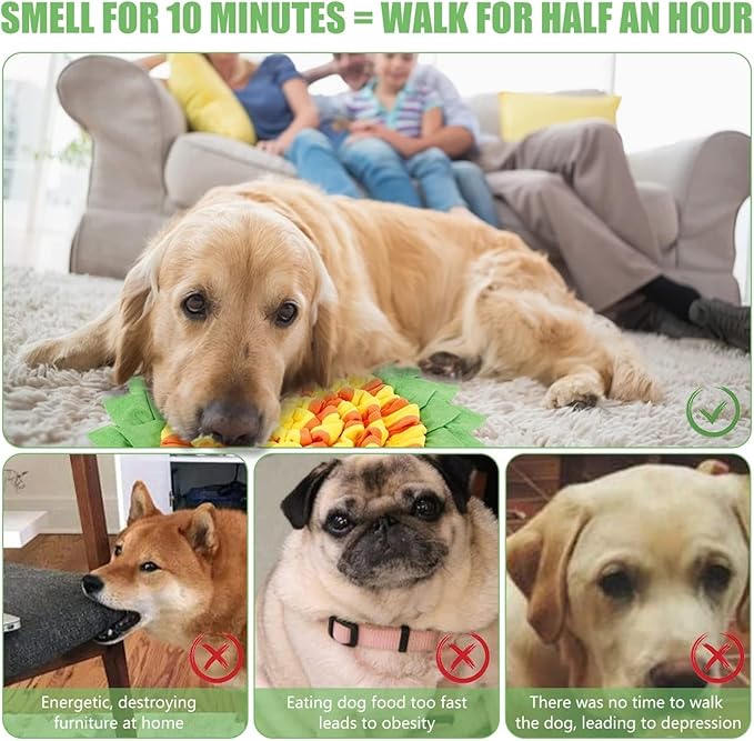 Puzzle Dog Snuffle Mat, Interactive Feed Game for Boredom, Pet Snuffle Feeding Mat,Encourages Natural Foraging Skills for Pets for Smell Training and Slow Eating,Machine Washable