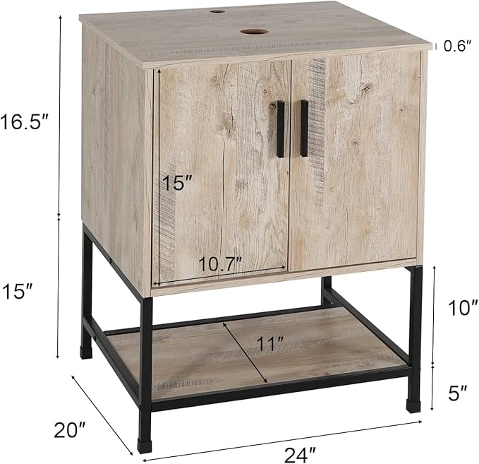 eclife 24" Bathroom Vanity Sink Combo Modern Metal Stand Cabinet W/Bottom Shelf Blue Boat Vessel Sink & Water Save Faucet & Pop Up Drain, Oak (A29BU)