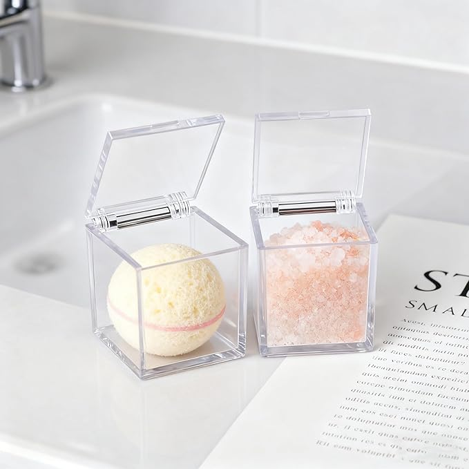 KissYou Acrylic Box 2 Packs Plastic Display Box with Lid Small Multipurpose Storage Box for Keepsakes, Jewelry,Candy Acrylic Square Cube