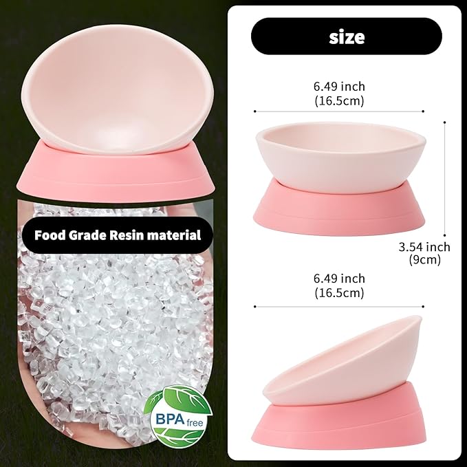 DZXZY French Bulldog Food Bowl, Slanted Tilted Pug Dog Bowl,Non-Slip Pet Feeder for Frenchie, Shih Tzu, Flat Faced Small Dogs, Puppies,Cat(Pink, M -2 Cup)