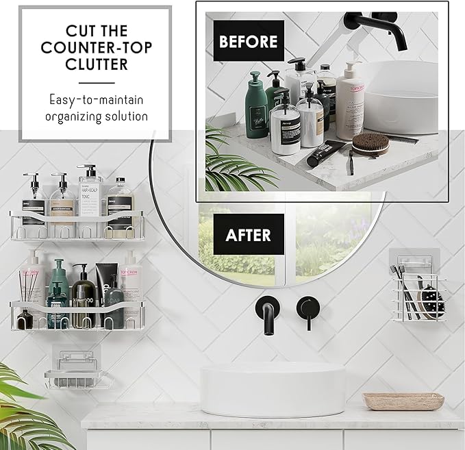 Clara Clark Grey Bathroom Set - Bathroom Sets with Shower Curtain and Rugs, 26PC Bathroom Accessory Set, Shower Curtain Set with Adhesive Corner Shower Caddy Hanging & Soap Dispenser