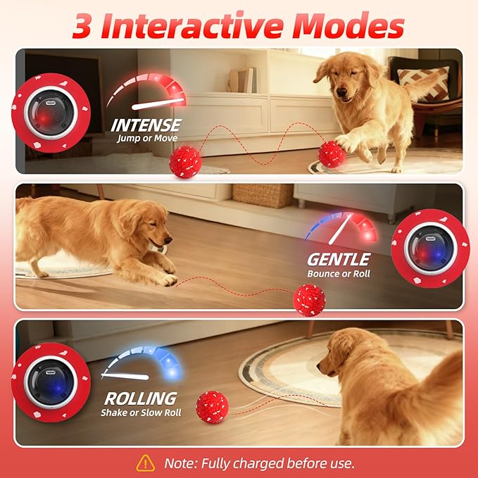 Diman Interactive Dog Balls Toys: 3.2 inch Automatic Moving Dog Toys, 3-Modes Bouncing Dog Ball Keeps Dogs Entertained, Durable E-TPU, Waterproof, Active Self Rolling Dog Toy to Keep Them Busy